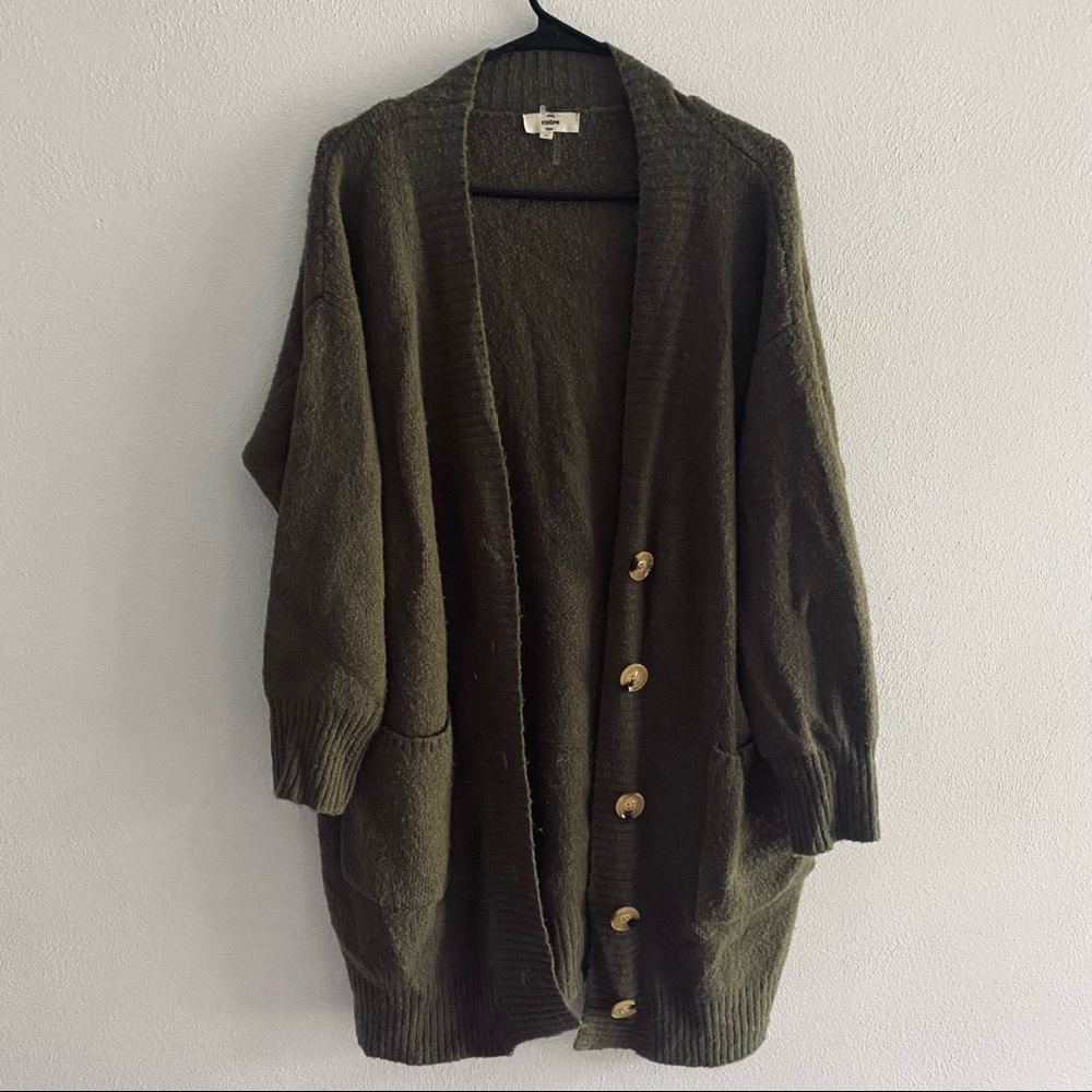 Entro dark green soft cardigan sweater